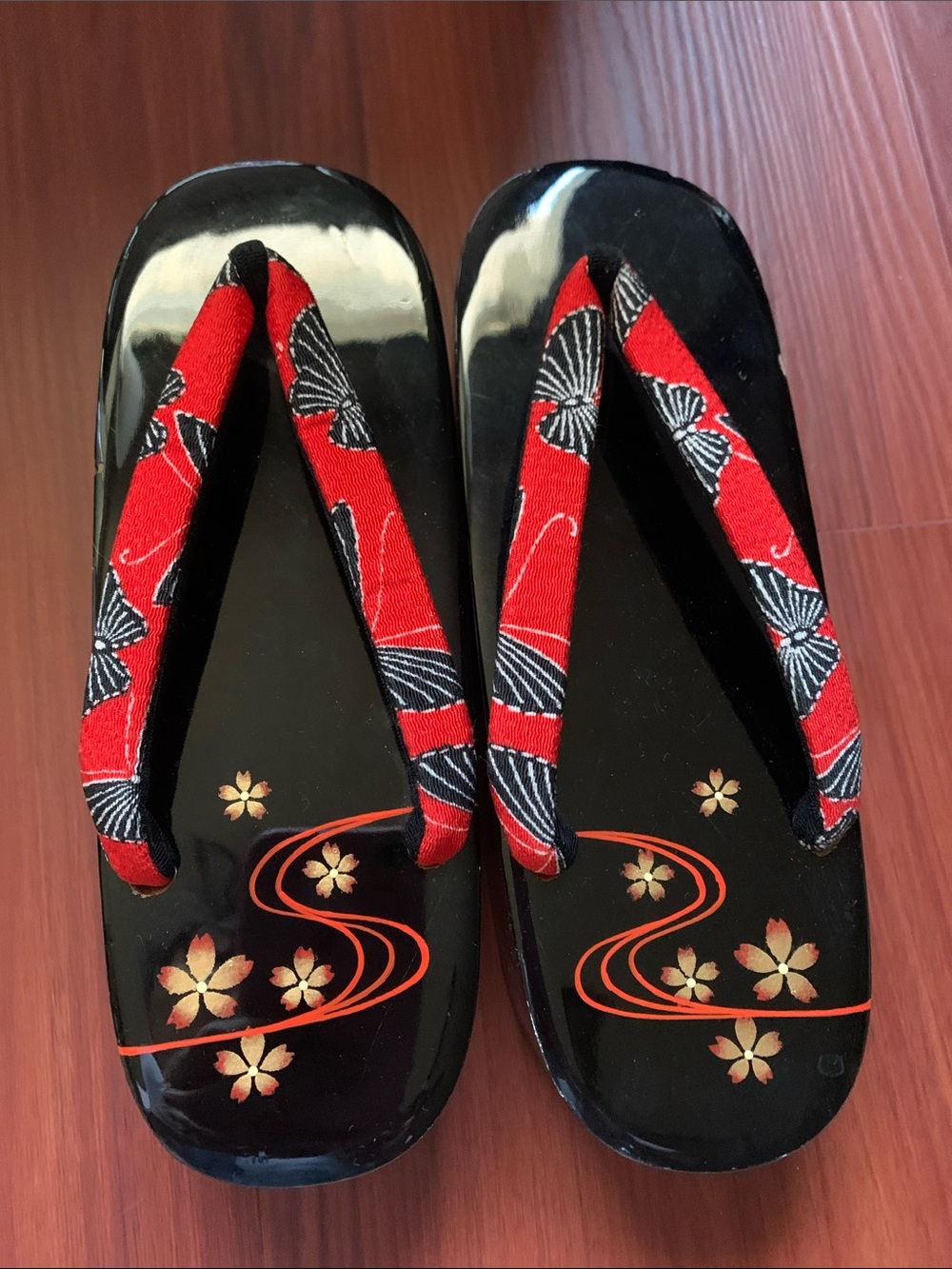 Black and Red Floral Geta Sandals